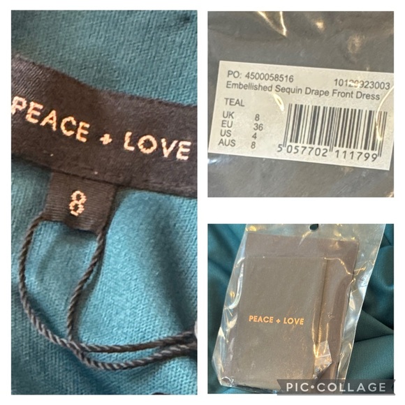 Misguided Peace + Love Teal Embellished Sequin Drape Front Dress Size 4 NWT - Picture 11 of 16